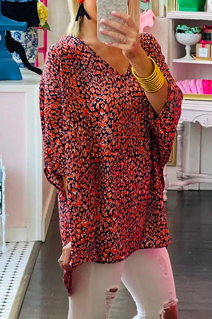 Margovil V Neck Batwing Sleeve Leopard T-shirt