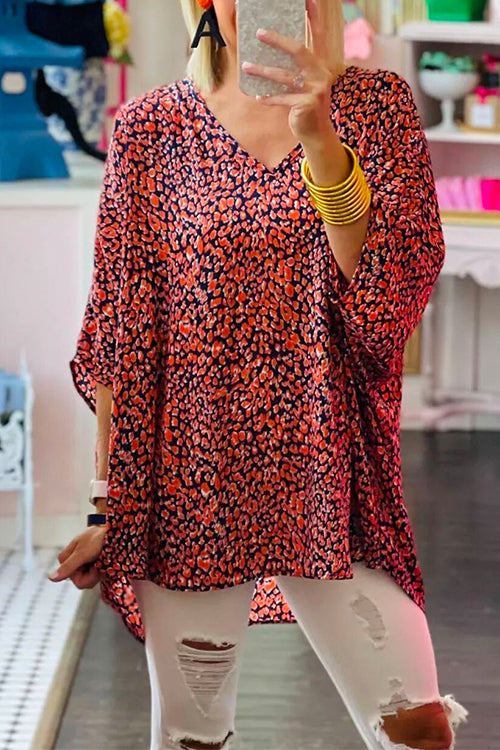 Margovil V Neck Batwing Sleeve Leopard T-shirt