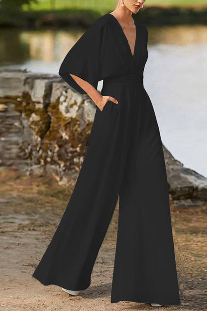 Margovil Deep V Neck High Waist Wide Leg Jumpsuit