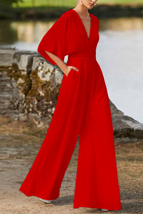 Margovil Deep V Neck High Waist Wide Leg Jumpsuit