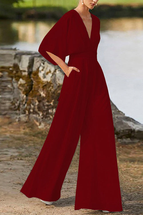 Margovil Deep V Neck High Waist Wide Leg Jumpsuit