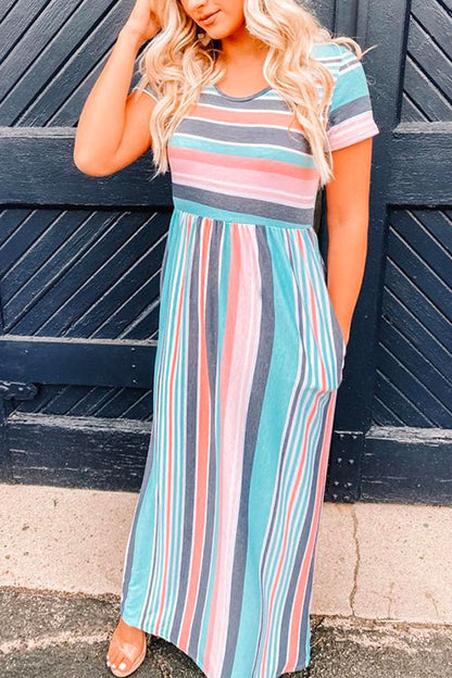 Margovil Color Block Stripes Waisted Maxi Dress