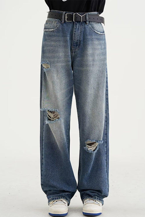 Margovil Wide Leg Ripped Baggy Jeans