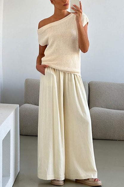 Margovil Elastic Waist Pocketed Wide Leg Cotton Linen Pants