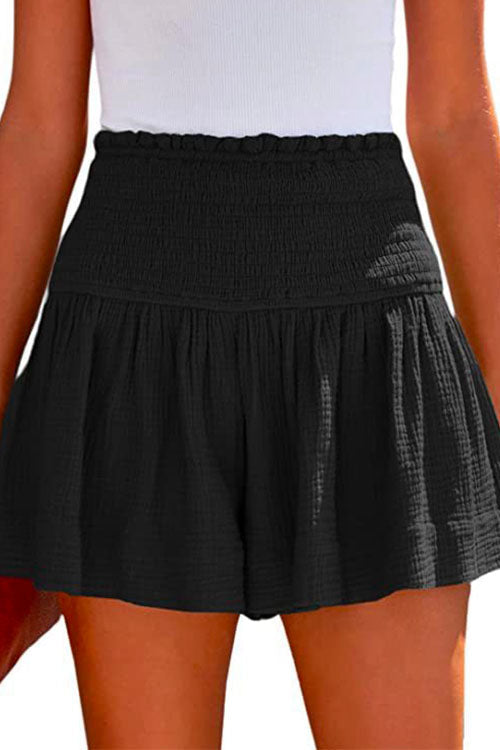 Margovil Elastic Smocked Waist Wide Leg Solid Shorts