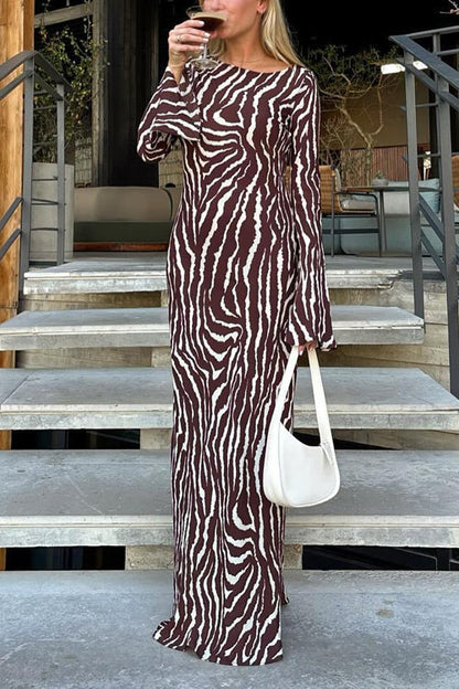 Margovil Boat Neck Bell Sleeves Animal Print Maxi Dress