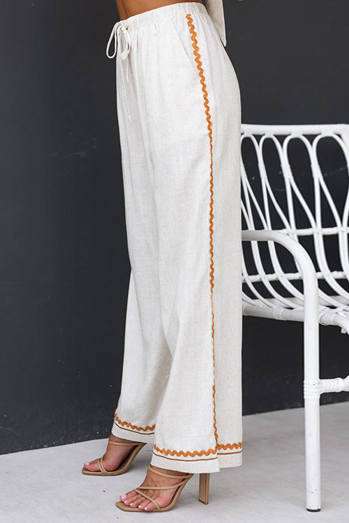 Drawstring Waist Wide Leg Printed Pants