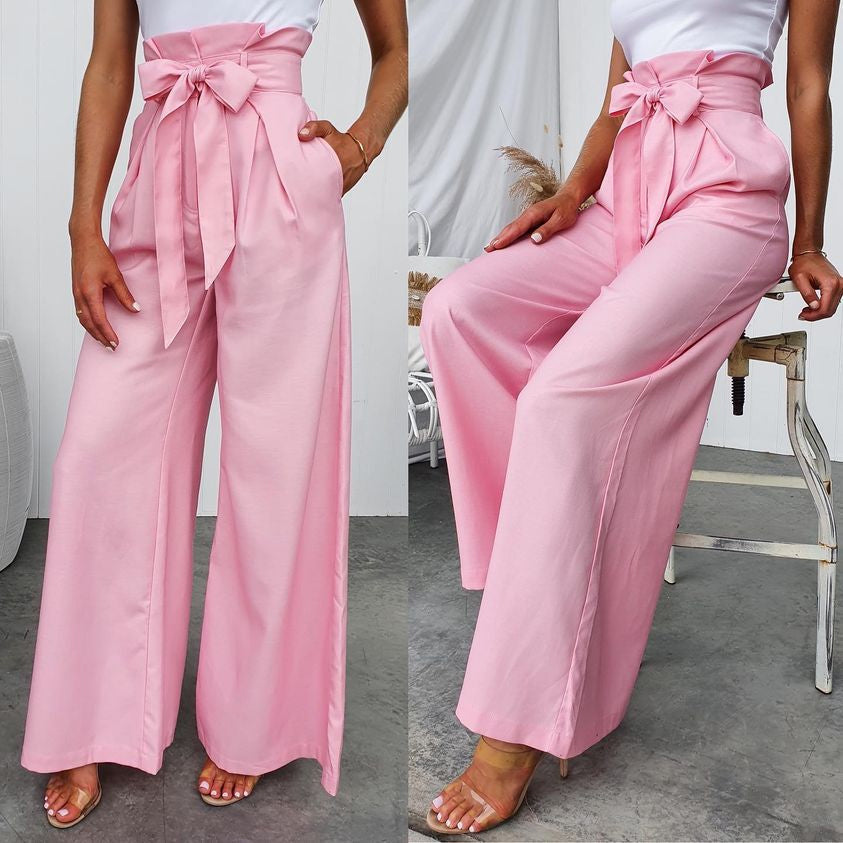 Wide Leg Bow Knot Paper Bag Pants