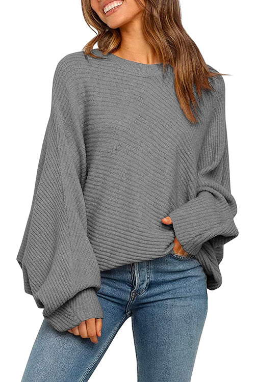 Margovil Batwing Long Sleeves Ribbed Knit Tunic Sweater