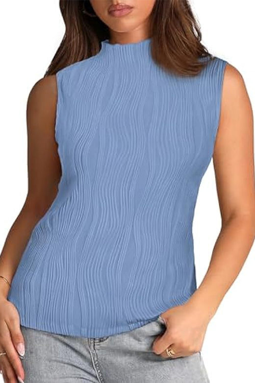 Margovil Sleeveless Mockneck Textured Summer Top