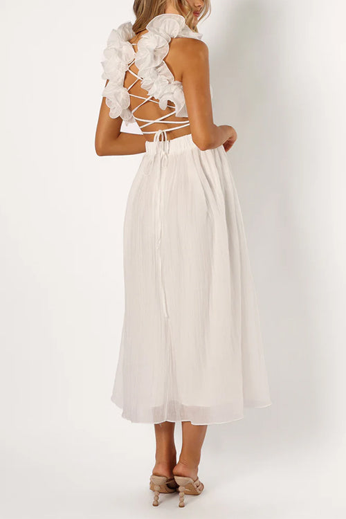 Margovil Back Lace-up Ruffle Trim Sleeveless Maxi Dress