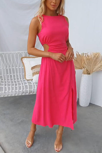 Margovil Sleeveless Cut Out Waist Slit A-line Maxi Dress