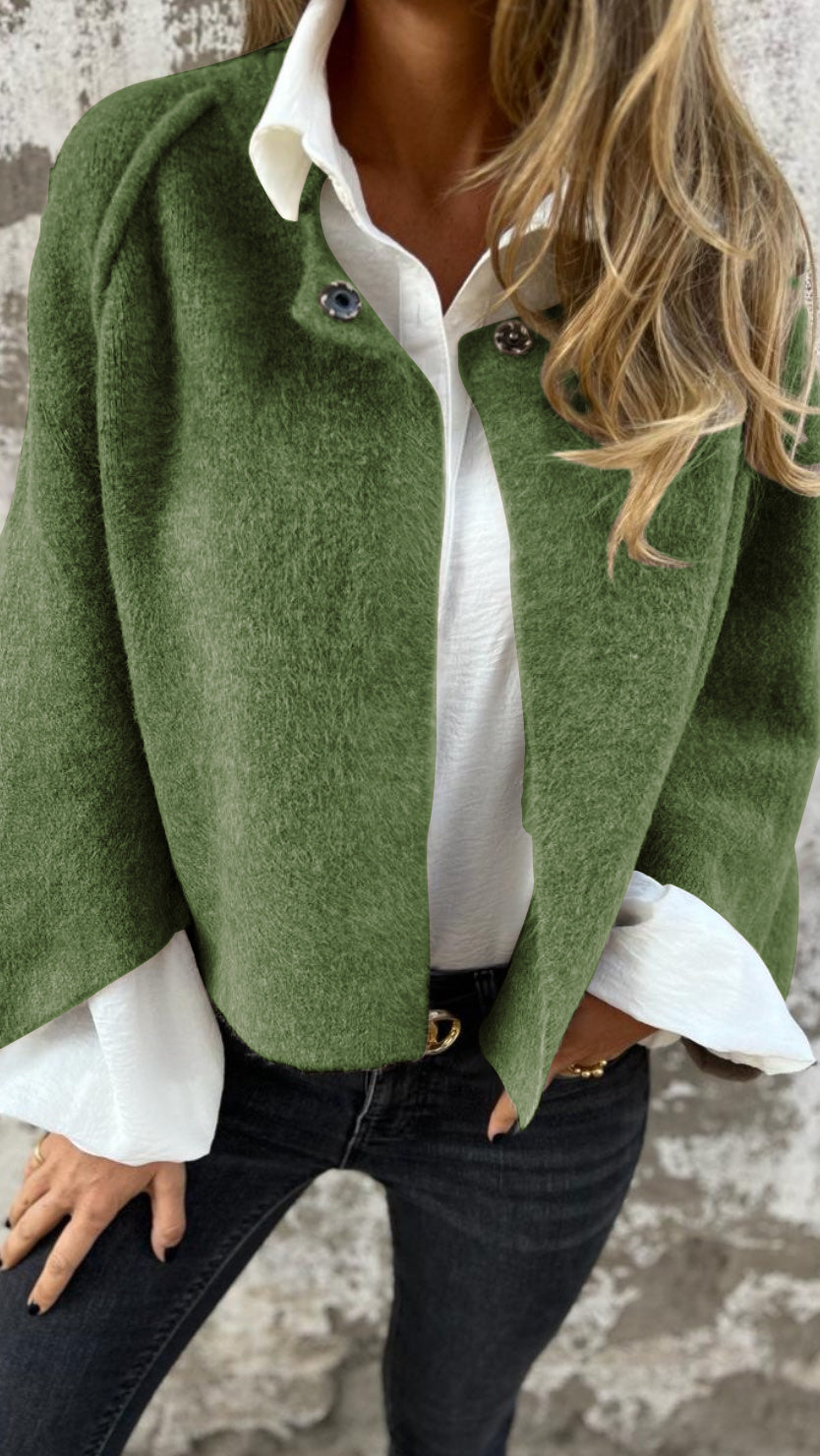 Women's Round Neck Woolen Long Sleeve Coat