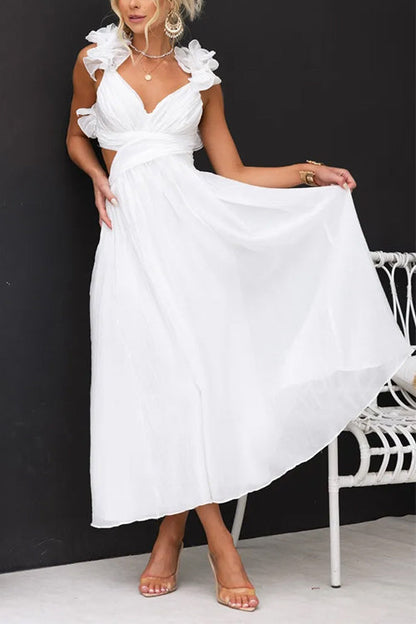 Margovil Back Lace-up Ruffle Trim Sleeveless Maxi Dress