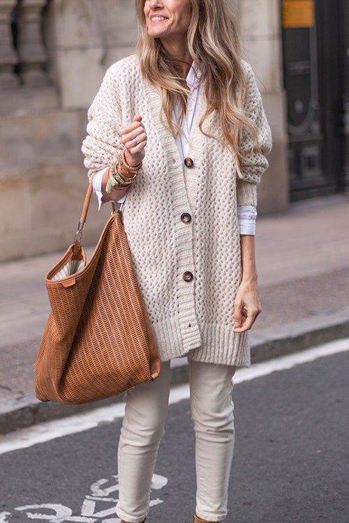 Button Up Hollow Out Knit Sweater Cardigan