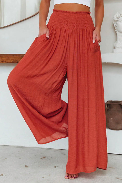 Margovil Smocked Elastic Waist Pleated Wide Leg Pants