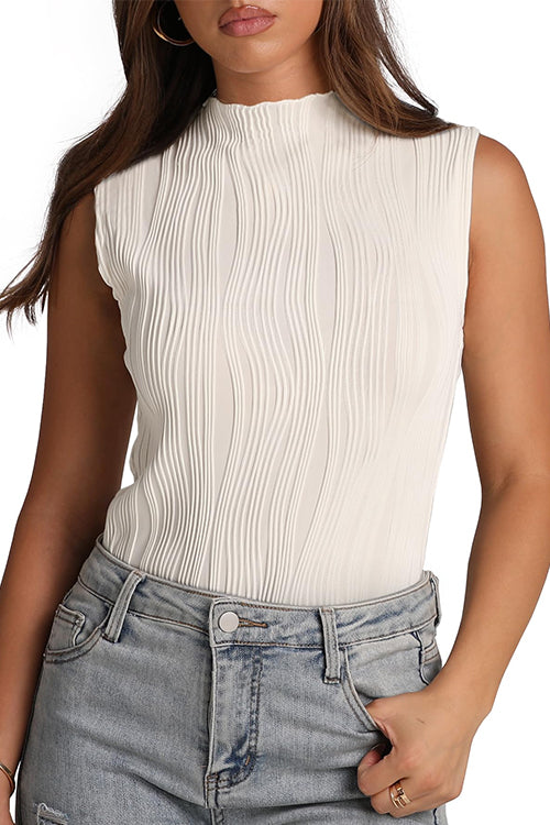 Margovil Sleeveless Mockneck Textured Summer Top