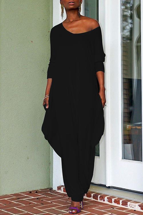 Margovil Crewneck Long Sleeve Draped Jumpsuit