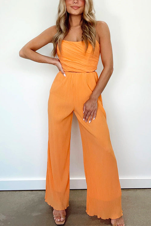 Sunset Glam Crop Top and Wide Leg Pants Ruched Set