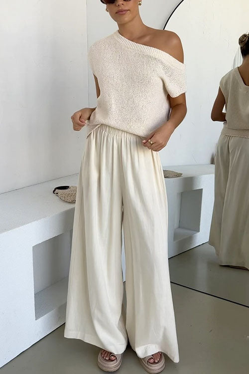 Margovil Elastic Waist Pocketed Wide Leg Cotton Linen Pants