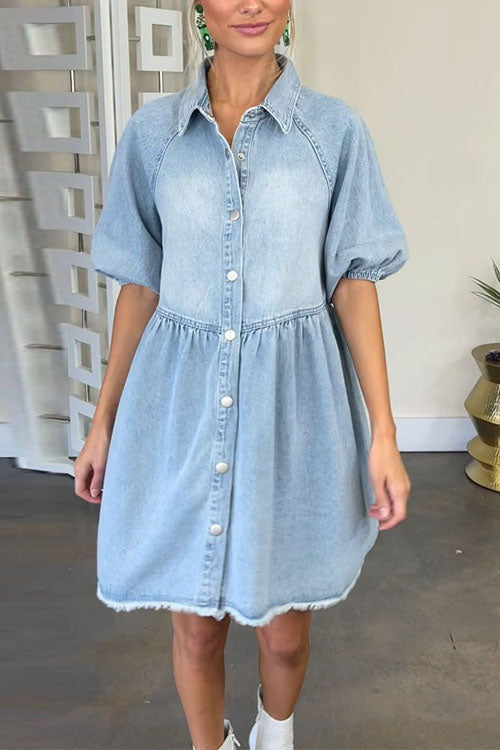 Margovil Half Sleeves Button Down A-line Denim Shirt Dress