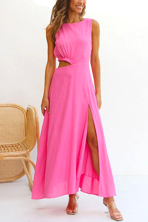 Margovil Sleeveless Cut Out Waist High Slit Maxi Swing Dress