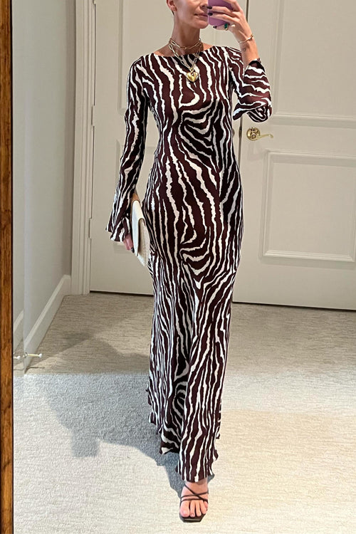 Margovil Boat Neck Bell Sleeves Animal Print Maxi Dress