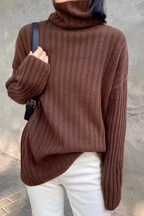 Margovil Solid Turtleneck Ribbed Knit Jumper Sweater