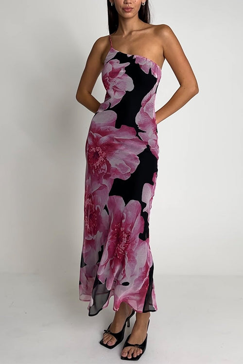 Margovil One Shoulder Cut Out Floral Print Maxi Cami Dress