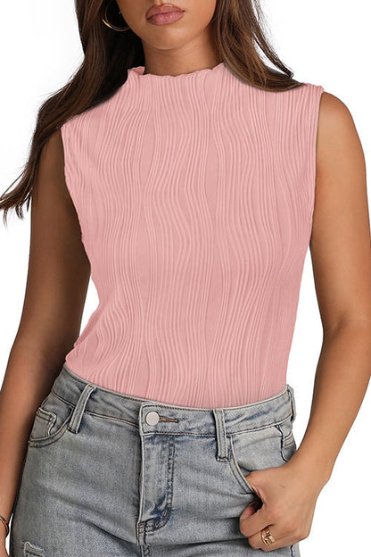 Margovil Sleeveless Mockneck Textured Summer Top