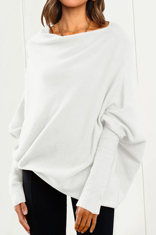 Margovil Solid Batwing Sleeves Slouchy Knit Sweater