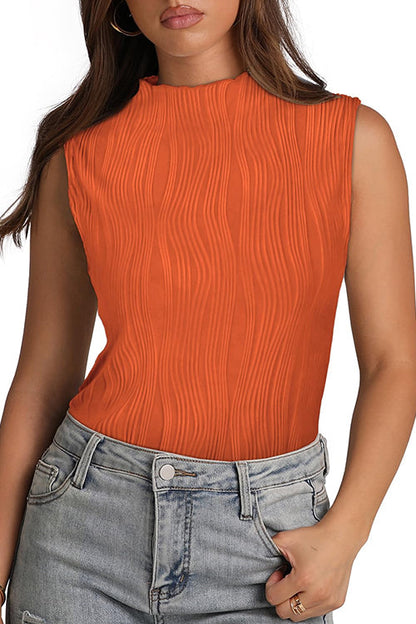 Margovil Sleeveless Mockneck Textured Summer Top