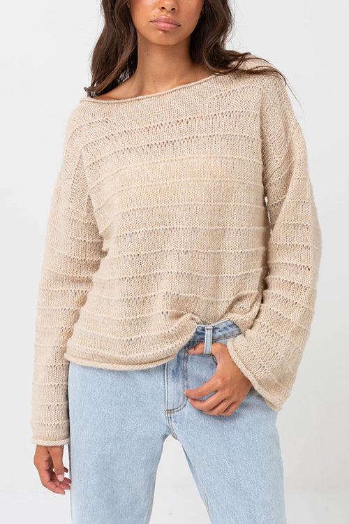 Margovil Drop Shoulder Hollow Out Solid Knitting Sweater