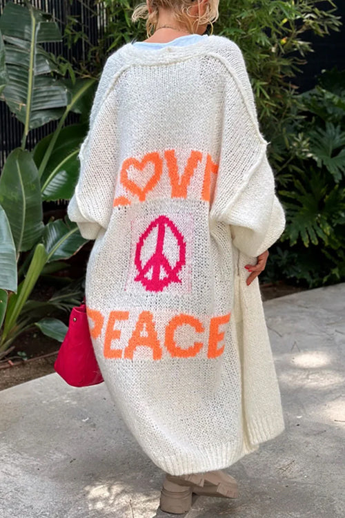 Cardigan long ouvert sur le devant Margovil à motif Love and Peace (en 5 couleurs)