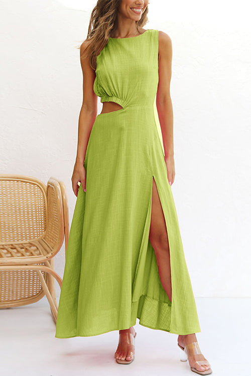 Margovil Sleeveless Cut Out Waist High Slit Maxi Swing Dress