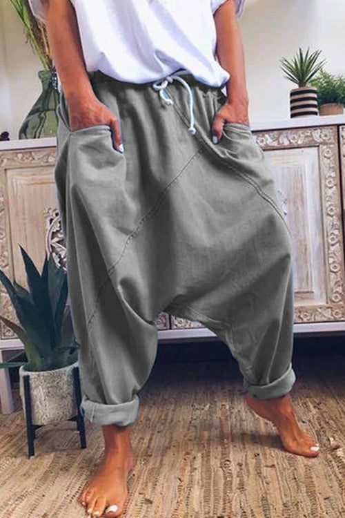 Margovil Solid Drawstring Waist Hippie Harem Pants