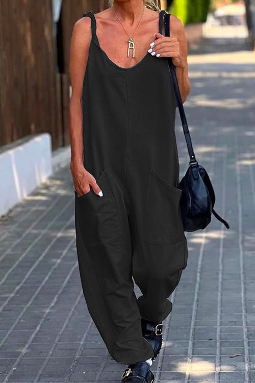 Margovil Scoop Neck Pockets Solid Slouchy Cami Jumpsuit