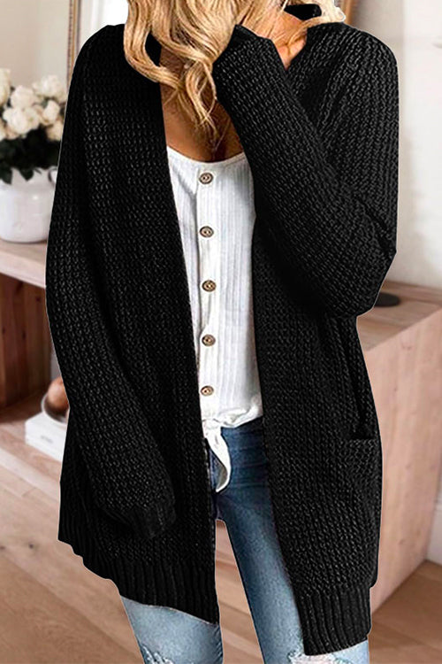 Margovil Solid Open Front pocketed Knit Sweater Outwear