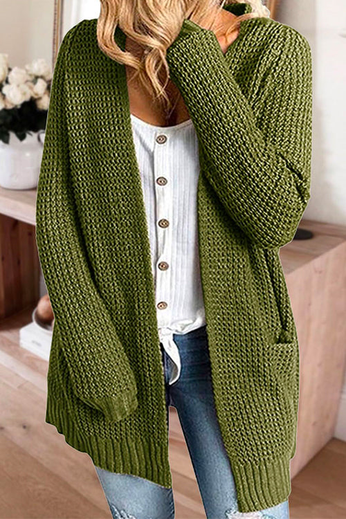 Margovil Solid Open Front pocketed Knit Sweater Outwear