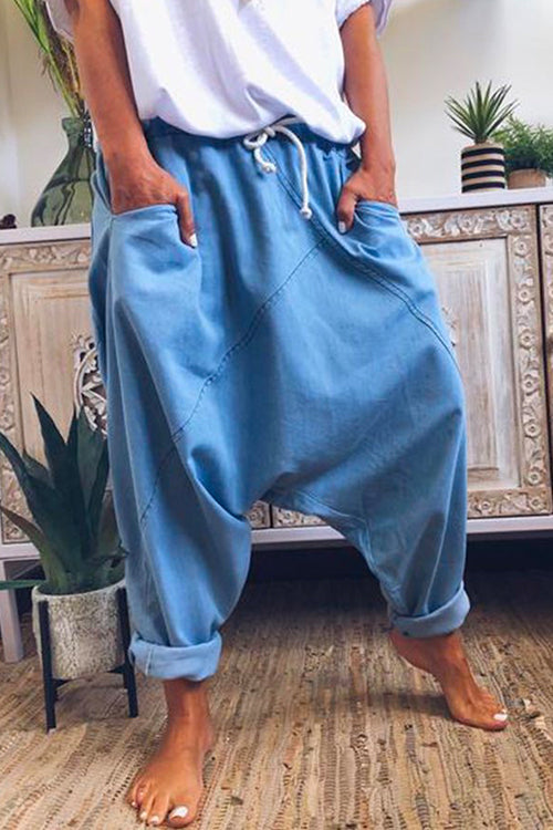 Margovil Solid Drawstring Waist Hippie Harem Pants