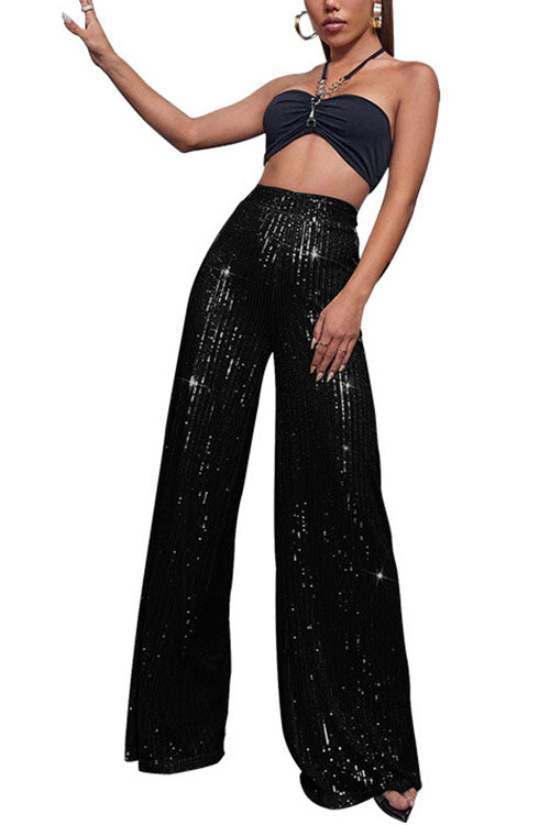 Margovil Sparkly Elastic Waist Wide Leg Sequin Pants