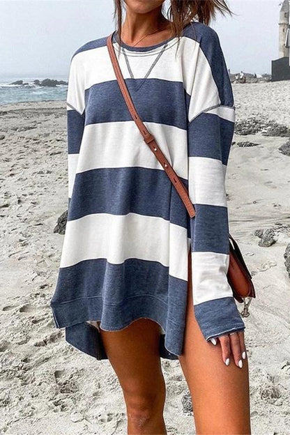 Margovil Striped Long Sleeves Side Split Pullover