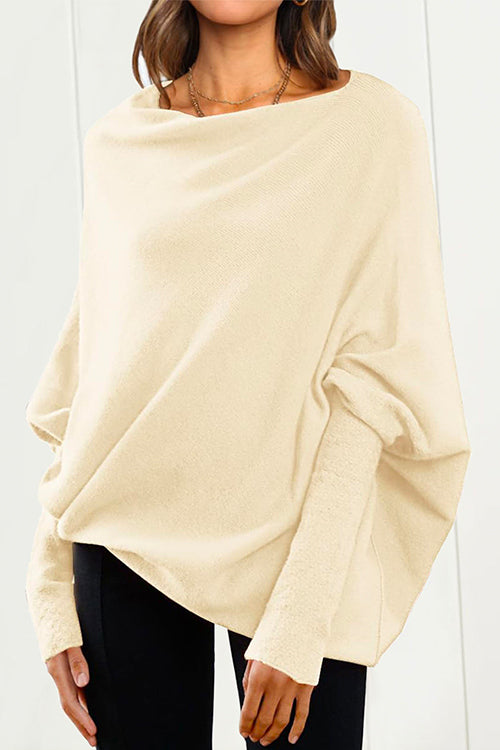 Margovil Solid Batwing Sleeves Slouchy Knit Sweater