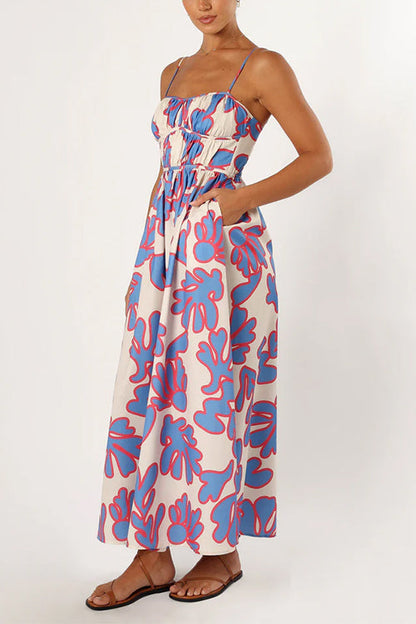 Margovil Spaghetti Strap High Waist Printed Maxi Holiday Dress