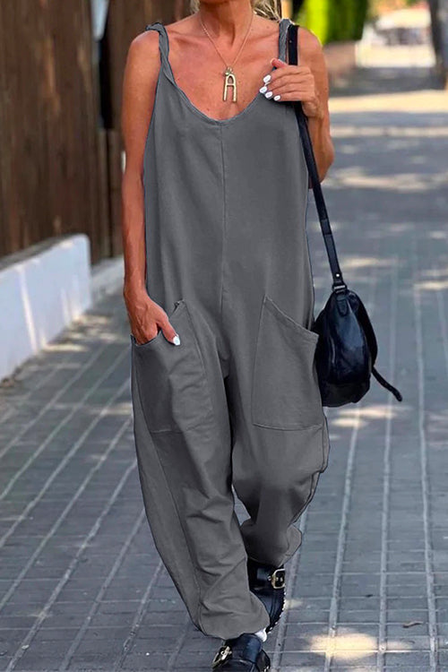 Margovil Scoop Neck Pockets Solid Slouchy Cami Jumpsuit