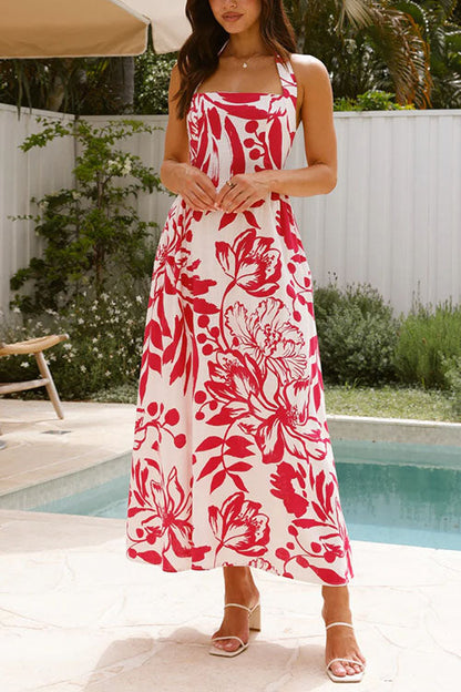 Halter Backless Printed Maxi Vacation Dress