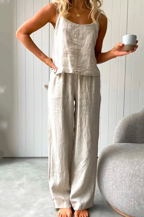 Margovil Cotton Linen Cami Top Wide Leg Pants Loungewear Set