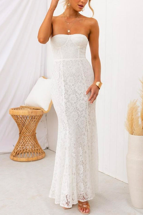 Strapless Tube Top Mermaid Lace Party Dress