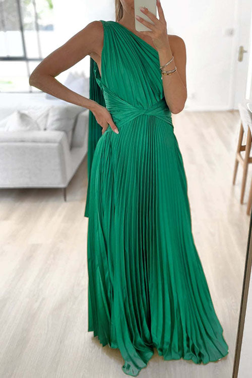 Margovil Draped One Shoulder Waisted Pleated Maxi Party Dress