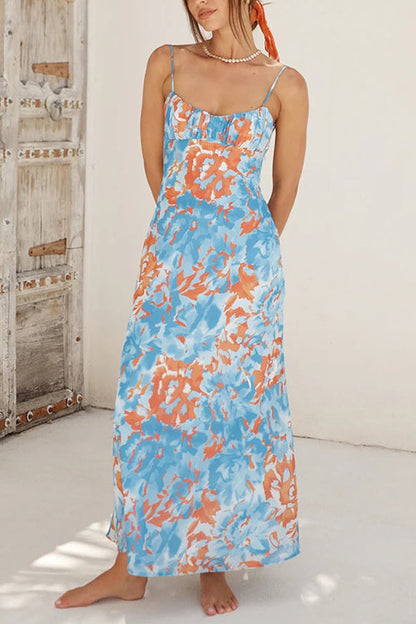 Margovil Spaghetti Strap Twist Back Printed Maxi Vacation Dress